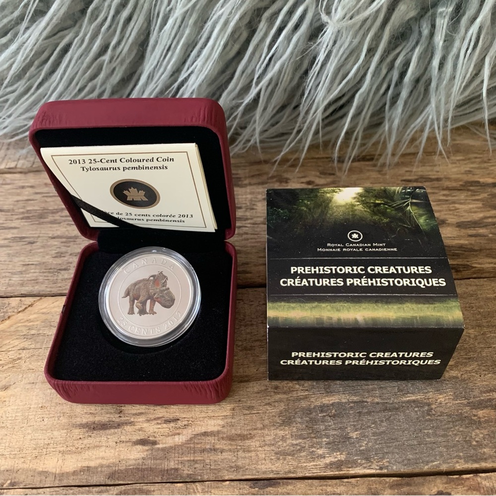 2013 Royal Canadian Mint Prehistoric Tylosaurus Dinosaur 25-Cent Coin in case